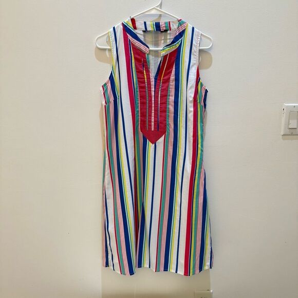 Duffield Lane 100% Cotton Lined Shift Dress Striped Knee Length Extra Small - Picture 3 of 10